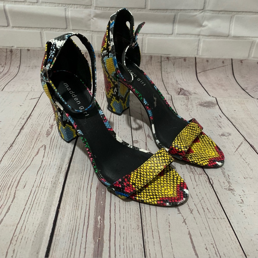 Madden Girl Beella Heels Snake Print Blue/Multi color Size 9 Block Heel